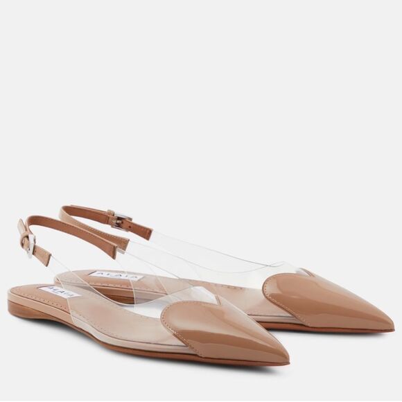 Alaia Shoes - ALAÏA Le Cœur patent leather and PU slingback flats NEW